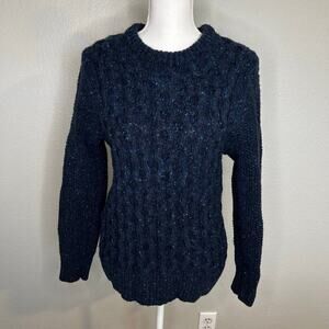 Kilcarra Club Monaco women's irish donegal wool blue cable knit sweater sz L